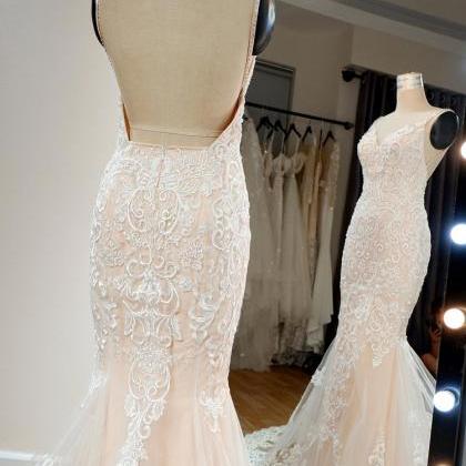 blush Fit & flare wedding dress wit..