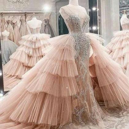 Pink Mermaid Wedding Dresses With D..
