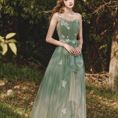 Green tulle lace long prom dress green tulle evening dress