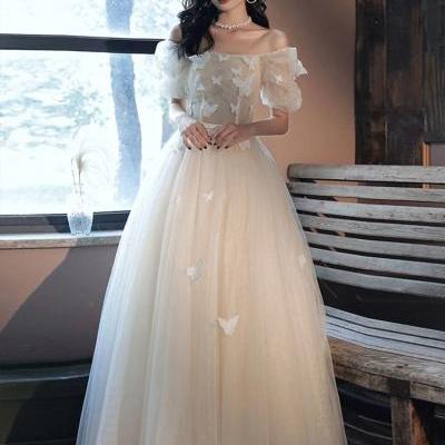 Champagne tulle lace long prom dress champagne tulle formal dress