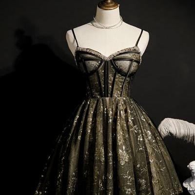 A-Line / Princess Spaghetti Straps Sleeveless Sequins Beading Short Ruffle Backless Formal Dresses