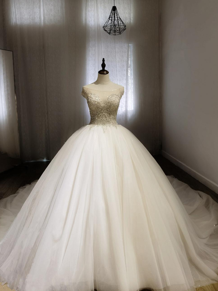 crystal beaded with tulle skirt princess ballgown wedding dress, off the shoulder/cape sleeve ivory tulle bridal ballgown dress