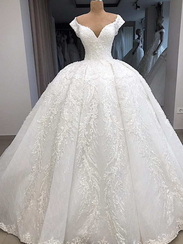 2021 Arabic Dubai Plus Size Princess Ball Gown Wedding Dresses V Neck ...