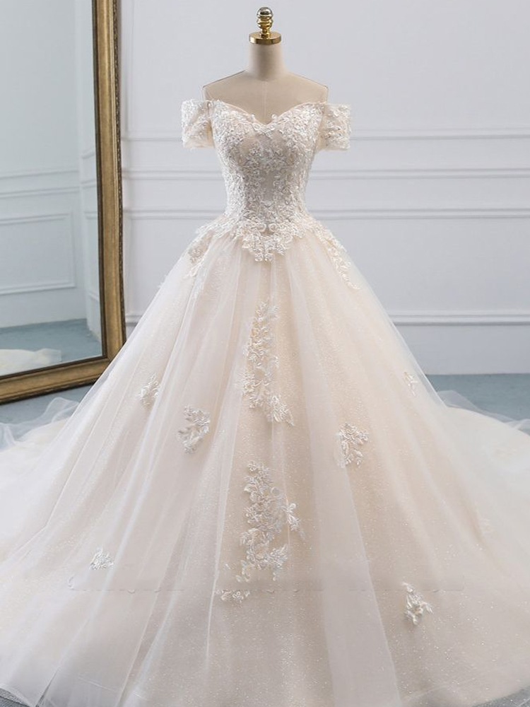 Classy Sweetheart Neck White Tulle Long Wedding Dress Formal Bridal Dress
