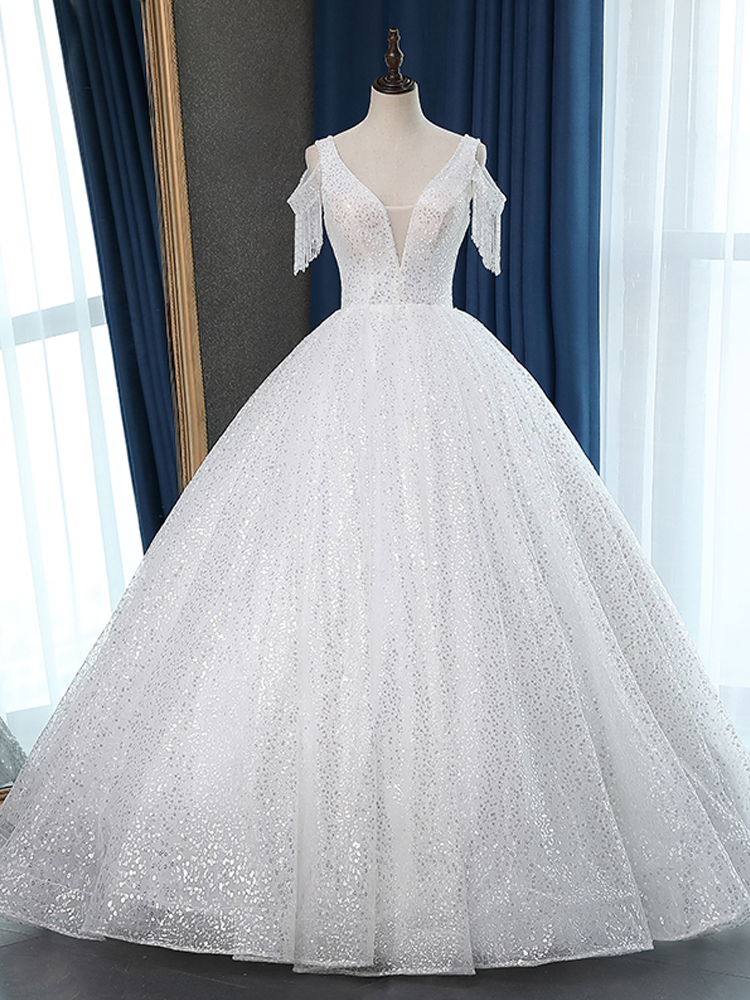 Beads Sleeve Vestido De Noiva Squeins Lace Wedding Dresse 2020 Plus Size Customized Wedding Gowns Bridal Dress
