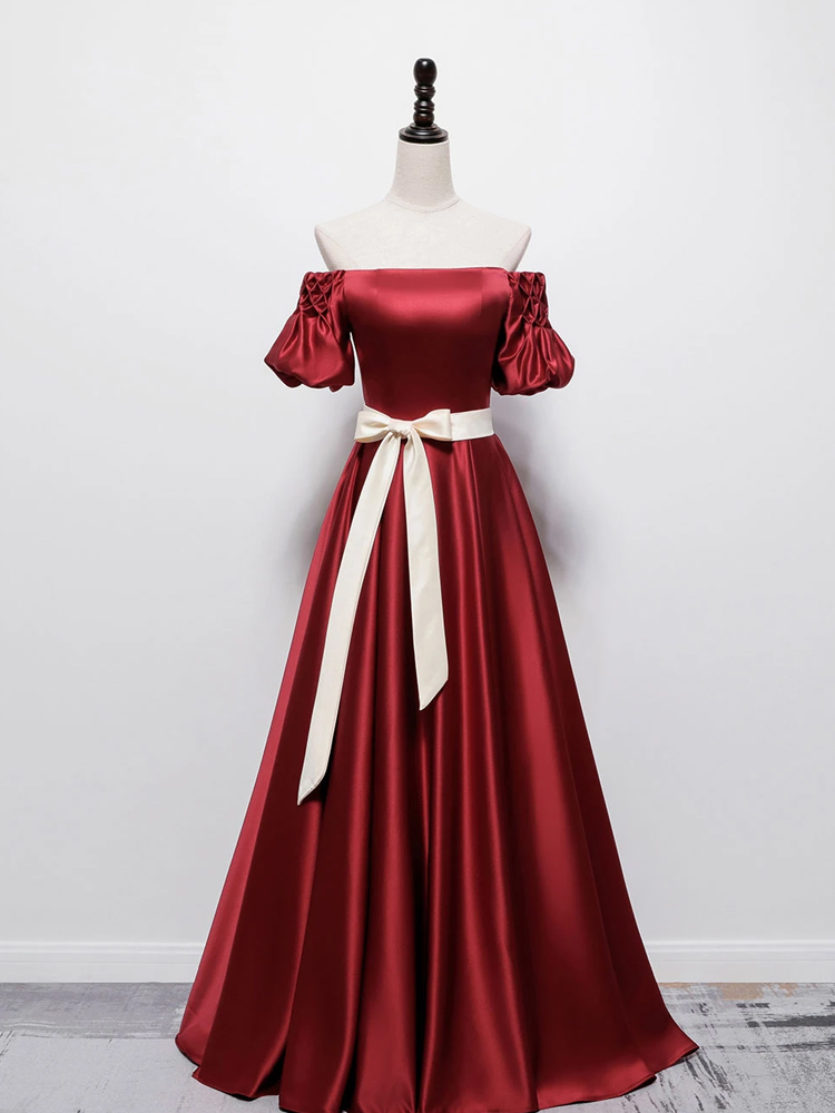 Simple Burgundy Satin Long Prom Dress Burgundy Bridesmaid Dress on Luulla