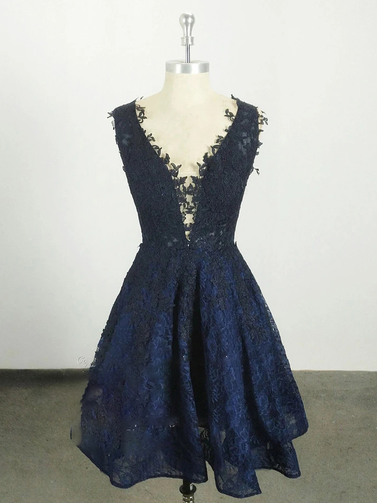 Dark Blue Lace Short Prom Dress, Dark Blue Dress on Luulla