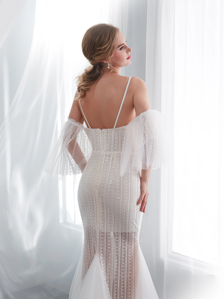 Black Mermaid Spaghetti Straps Backless Beaded Bridesmaid Dress, FC6032 main image 1