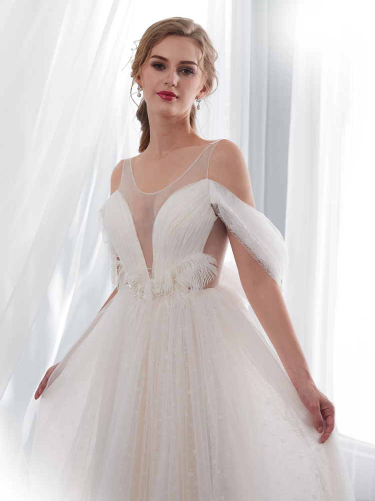 Deep V Neck Off Shoulder Backless Wedding Dresses Lace Bridal Gown on ...