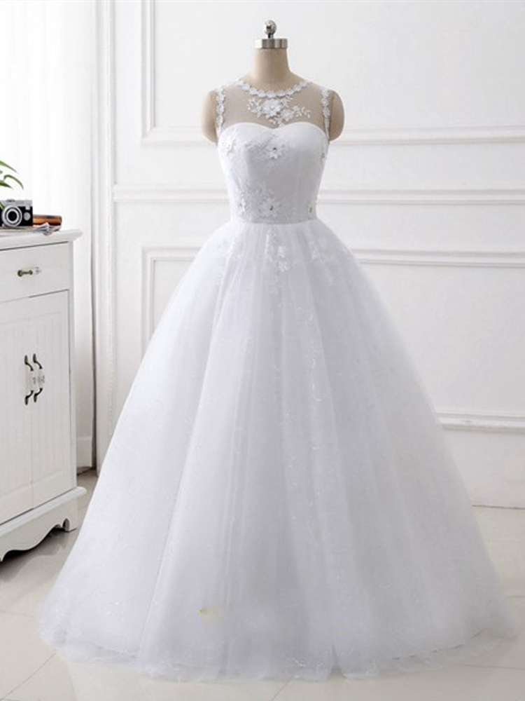 High Neck Applique Sequin Embellished Wedding Dress With Flowers on Luulla