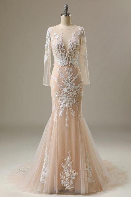Elegant Long Sleeve Mermaid Wedding Dress 