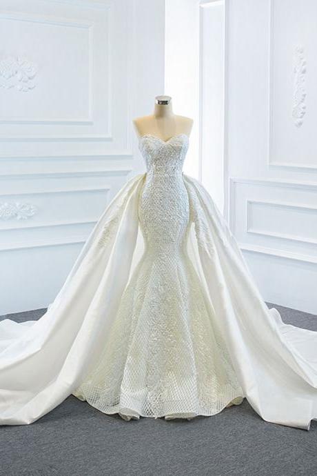2021 New Arrivals 2 Pieces Pearls Lace Mermaid Wedding Dress 