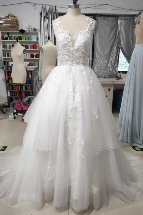 Spaghetti Strap Bride Dress Backless Princess Long Boho Floor Length Wedding Gown