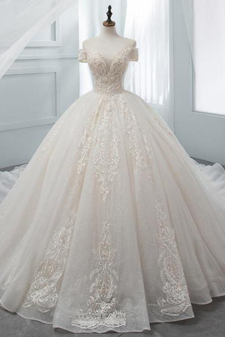 Luxury Sweetheart Lace Ball Gown Wedding Dress 2020 Chapel Train Appliques Crystal Bride dresses
