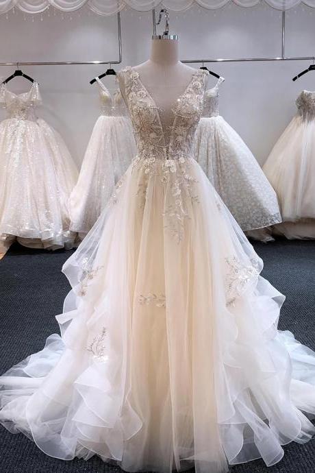  V-neck Wedding Dresses 2020 Luxury Beaded Backless Bridal Gown vestido de noiva