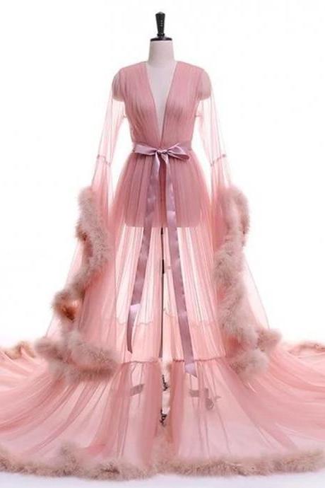 Luxury Birdal Tulle Robes With Hat Ruffled Long Summer Dress for Photoshoot Custom made Women Tulle Maternity Dressing Gowns