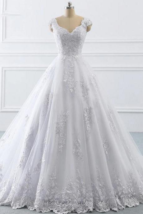 2021 Wedding Dress Arabic Lace Cap Sleeve Ball Gown Bridal Dresses Princess Wedding Gown Real