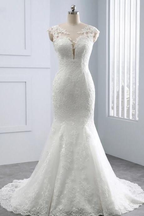 Wedding Dresses Mermaid Bridal Gowns for Women Lace Vestidos De Noiva 2021 White Elegant Simple