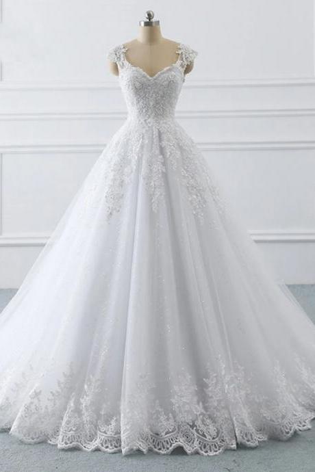 Wedding Dresses Plus Size Ball Gown Lace Appliques Beading Bride Gowns Cap Sleeve Vestidos de novia 2021