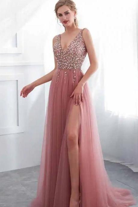 Blush Pink A-Line Long Formal Dress 