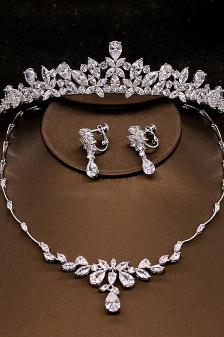 Fashionable Bridal Jewelry 2021 Crystal Rhinestone Headwear Earrings Necklace Wedding Accessories
