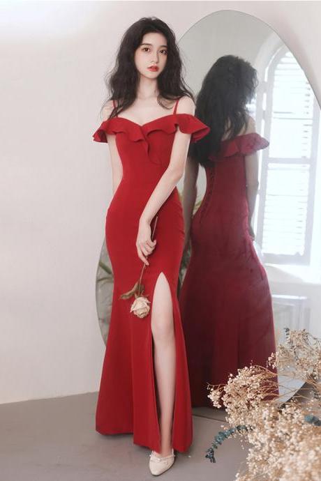Red one shoulder elegant evening dress