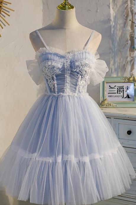 Sky blue dream dress gauze dress bow evening dress