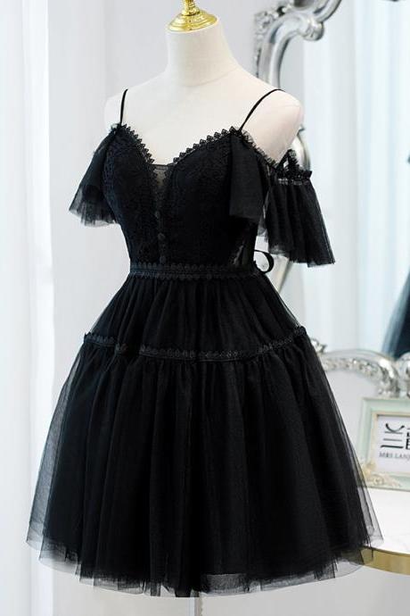 Black V-neck short light luxury evening dress