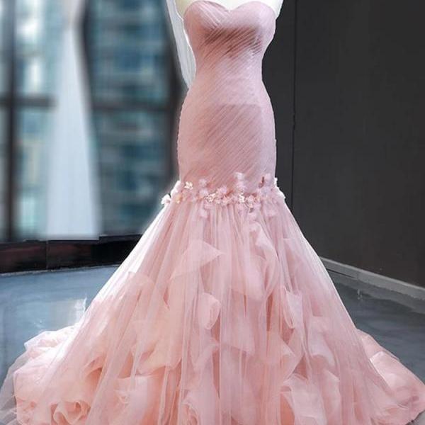 Light Pink Mermaid Strapless Long Prom Dress Formal Evening Dress,DP794