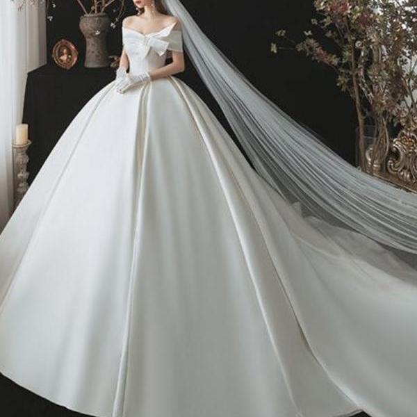 White Tulle and Lace Applique Off Shoulder Wedding Gown, Beautiful Sweet 16 Dresses main image 1