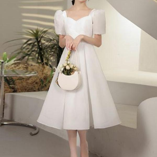 Plunging V-Neck Satin A-Line Short Cocktail Dress Silver