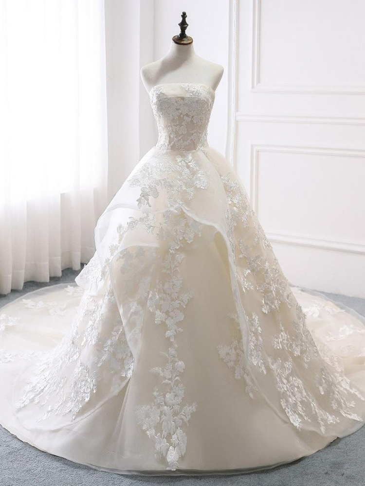 Wedding Dress Champagne Wedding Dress Unique Wedding Gown Lace Wedding ...