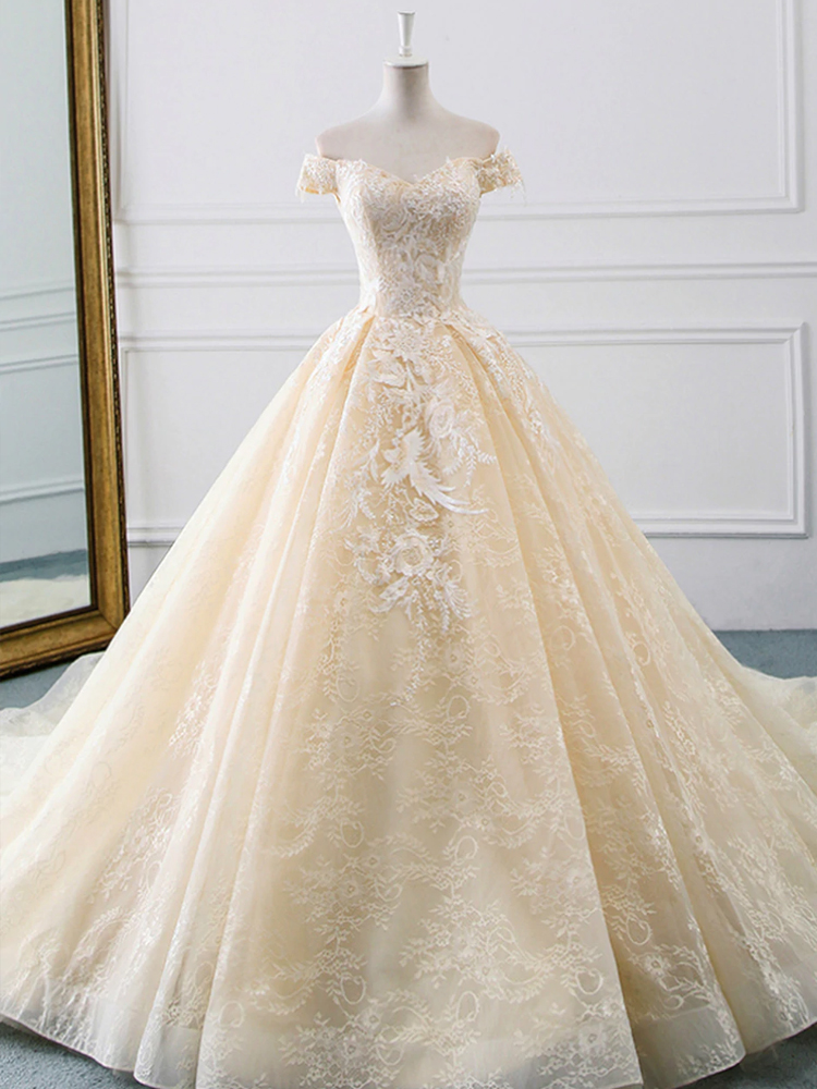 Ball Gown Tulle Lace Appliques Wedding Dress With Train on Luulla