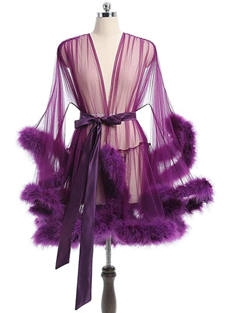 Short Blush Purple Marabou Fur Edge Robe on Luulla