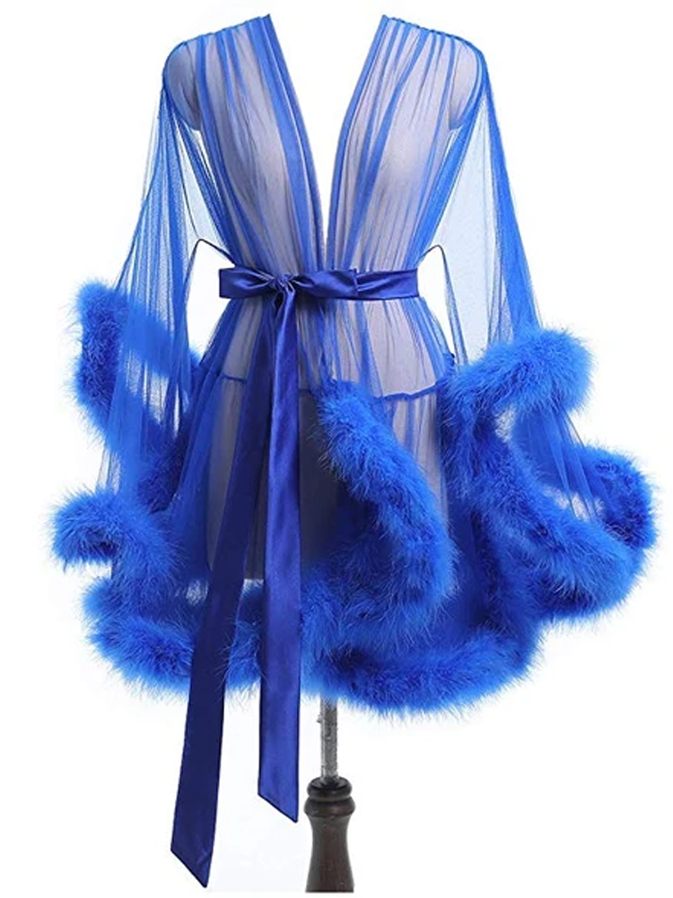 Short Royal Blue Marabou Fur Edge Robe on Luulla