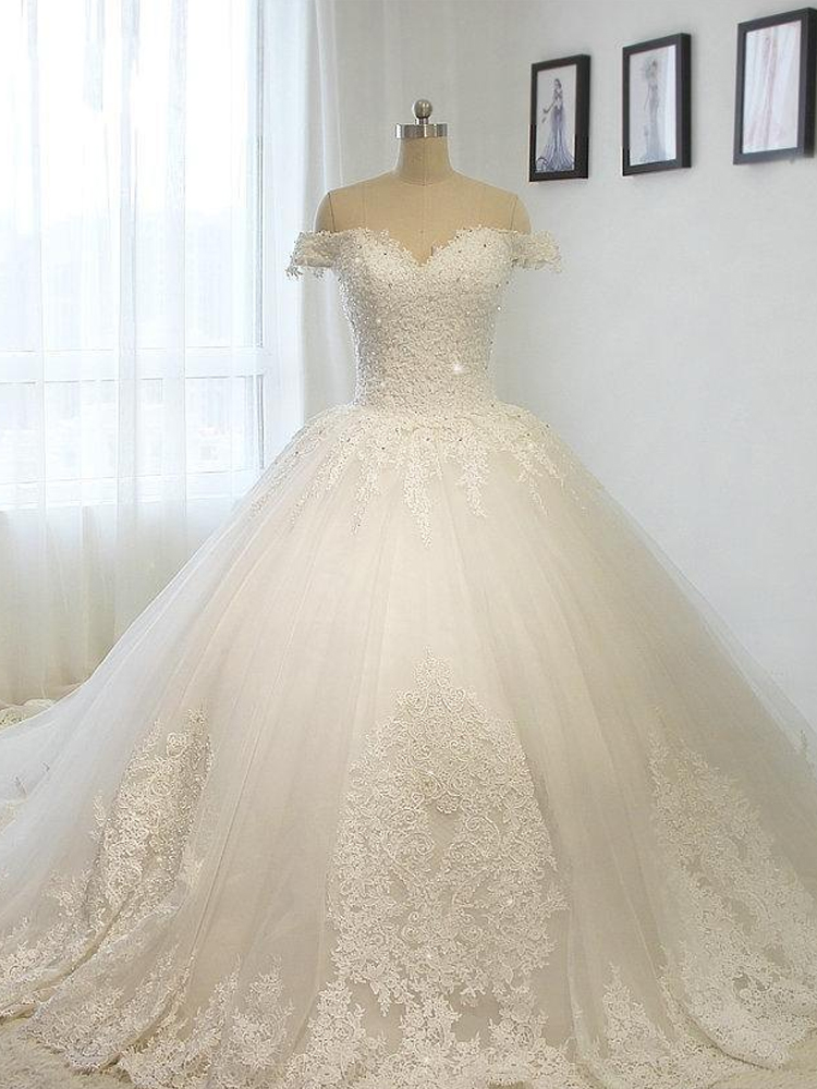 Real Photo 2021 Lace Wedding Dress Off Shoulder Plus Size Ball Gown ...