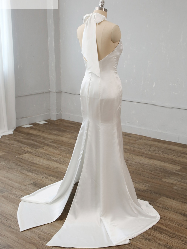 White Halter Trumpet/Mermaid Floor Length Wedding Guest Dress main image 1