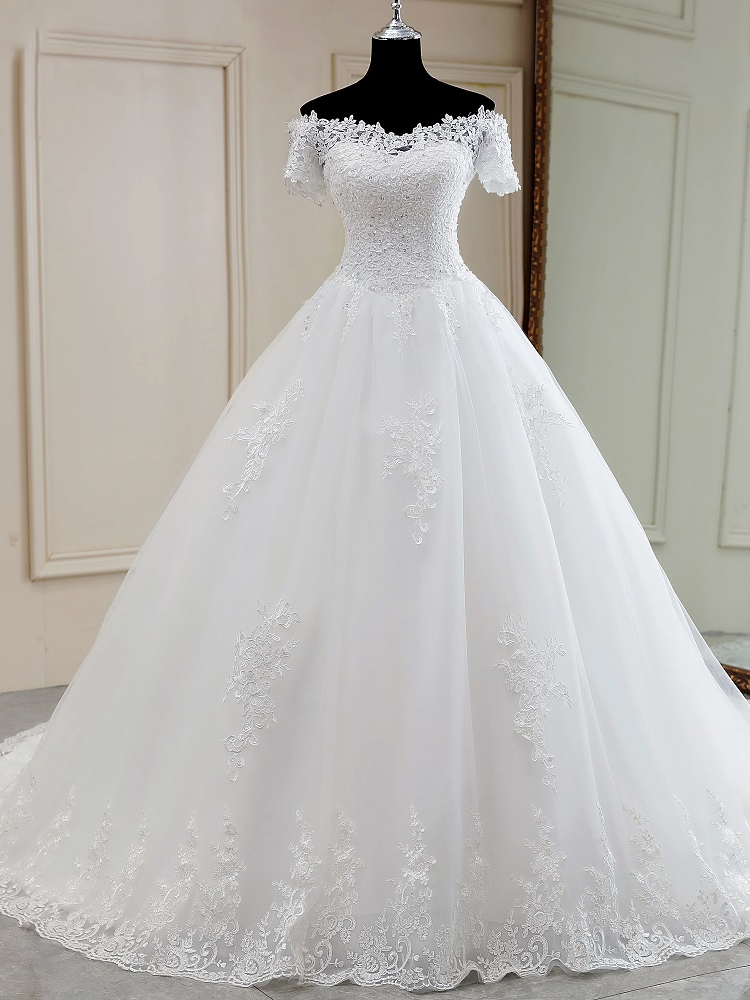 Sweetheart-neck And Short Sleeve Wedding Dress Boho Marriage Dress Robe ...