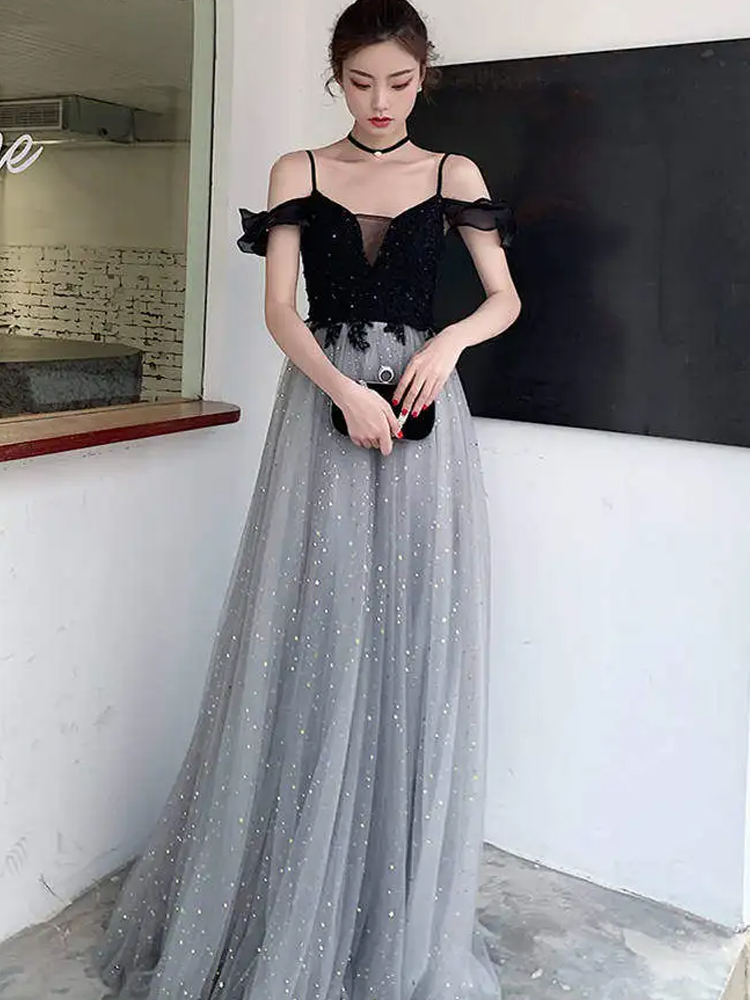 Black And Silver Long Prom Dress On Luulla