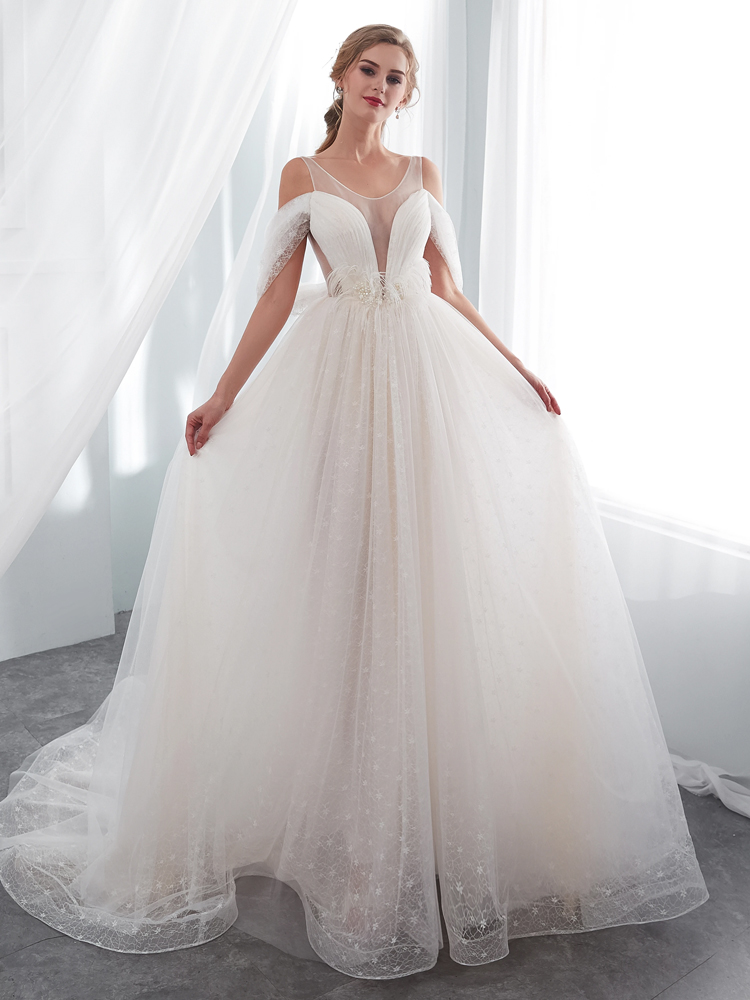 Elegant Backless Deep V-Neck Wedding Dress