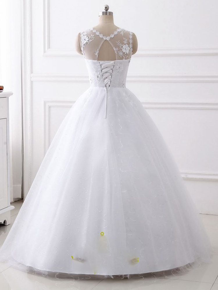 High Neck Applique Sequin Embellished Wedding Dress With Flowers on Luulla