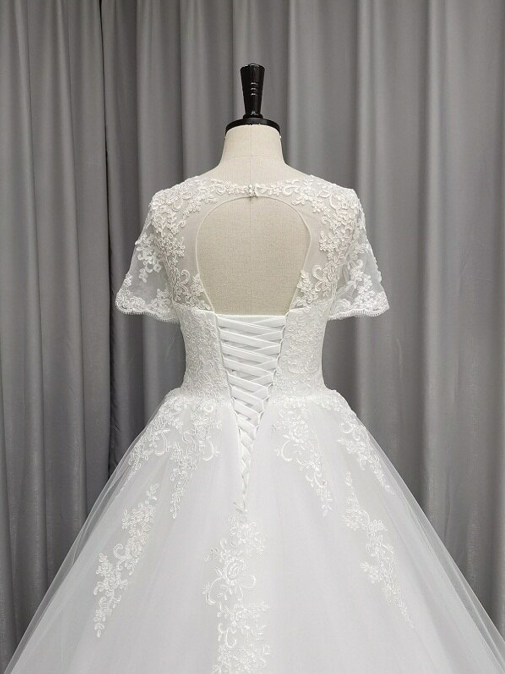 Short Sleeve Wedding Bridal Dress Embroidery Lace Applique Ball Gown — free download